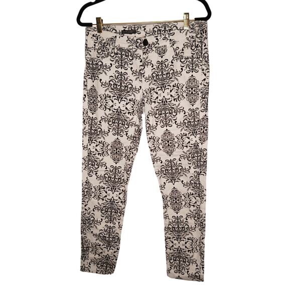 Kut From the Kloth Brigitte Damask Pattern Ankle Skinny Pants Black White Size 8 - Picture 1 of 12